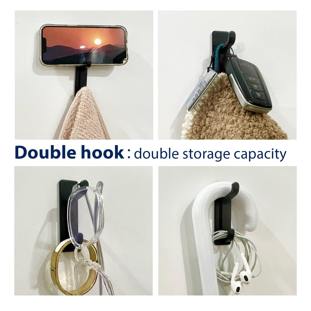 pickpiff 13LB Strong Stick-on Hooks for Coat & Towel, Black 4 Pack