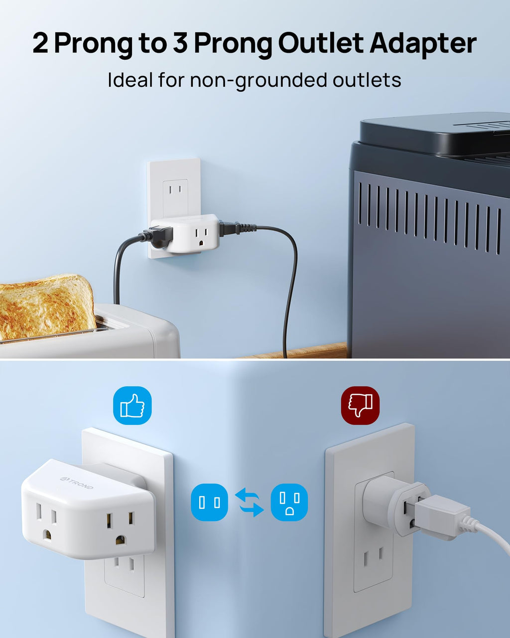 TROND Multi Plug Outlet Extender 2 Pack, Outlet Splitter for Bathroom