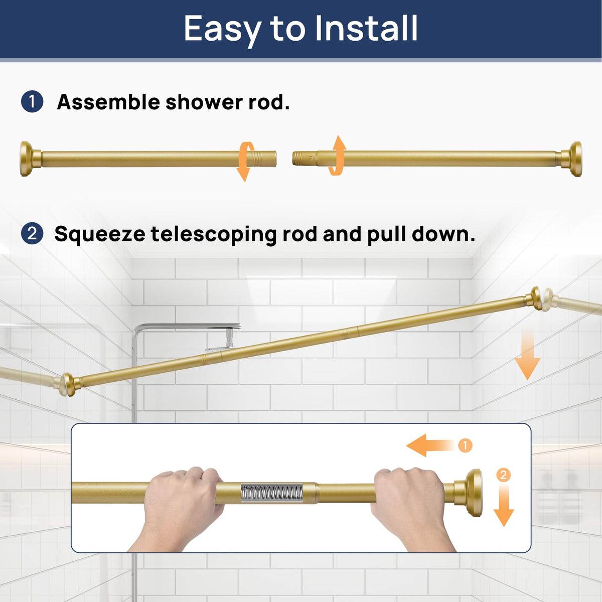 ENJOYBASICS 1" Black Shower Curtain Rod, 30-52" Adjustable, Secure Tension