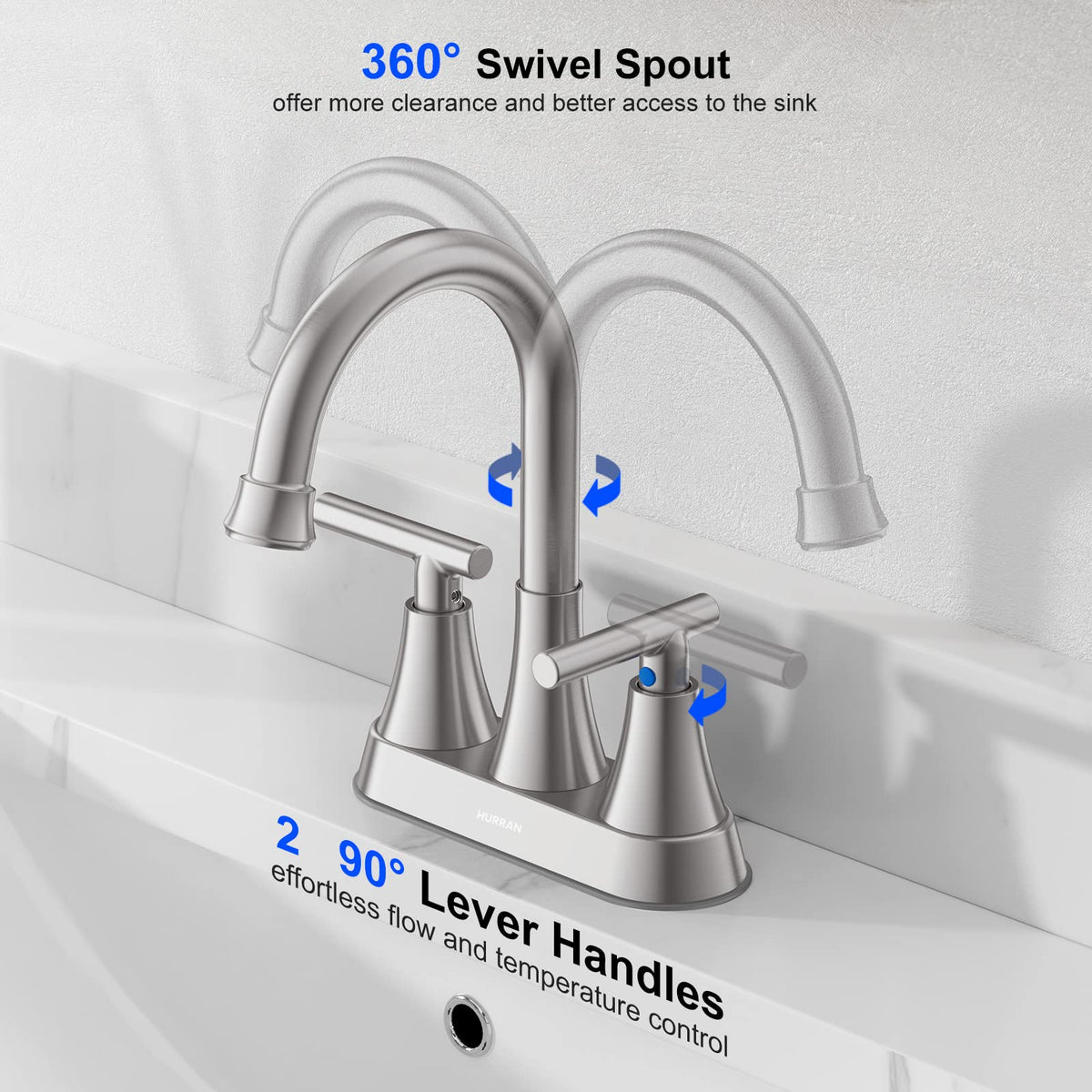 Matte Black Bathroom Faucet, Hurran 4 inch Centerset 2-Handle Lead-Free