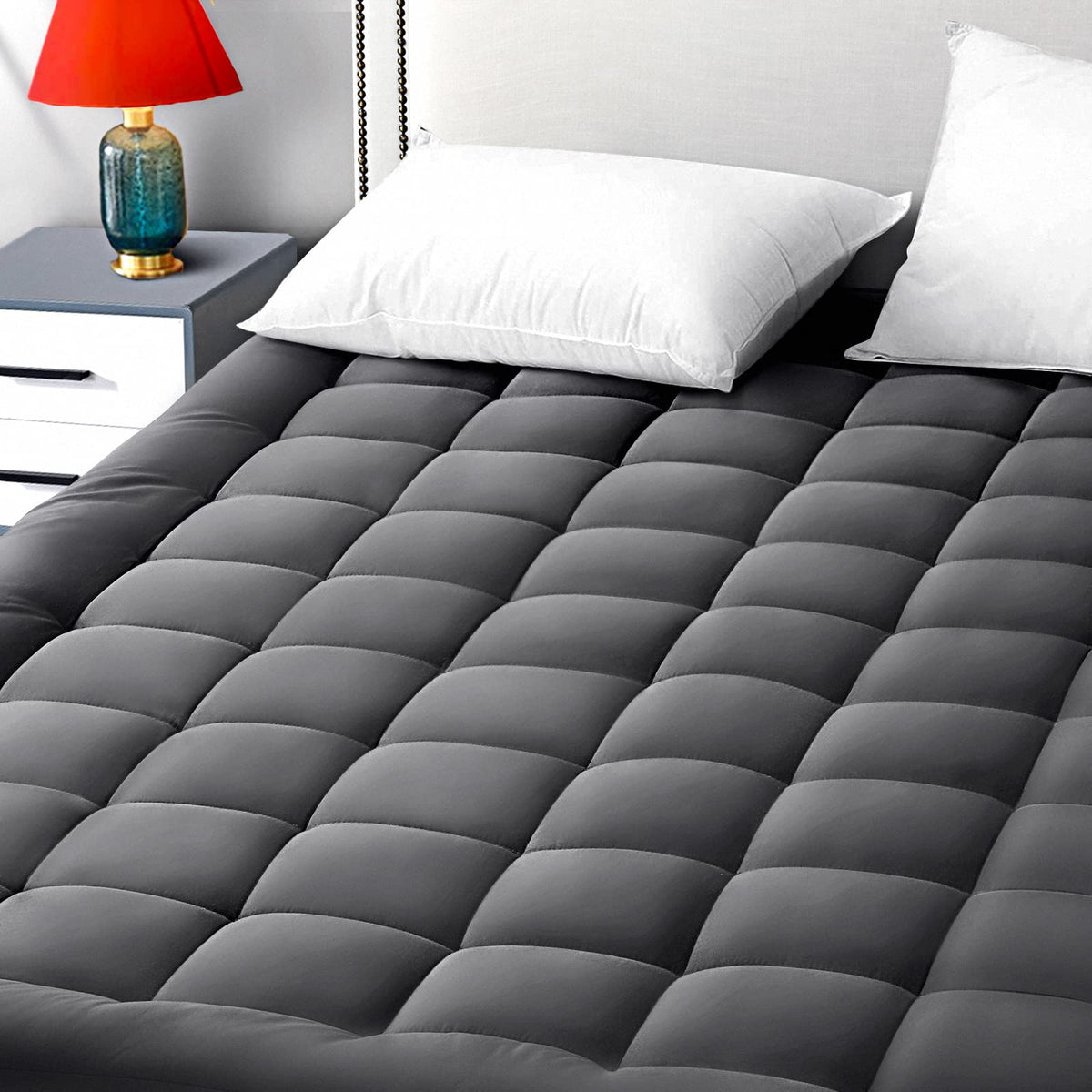 EASELAND King Size Mattress Pad Cotton Pillow Top Mattress Topper White