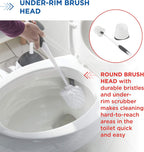 Clorox Corner Toilet Bowl Brush with Under Rim Scrubber, Includes Corner Storage Caddy, White