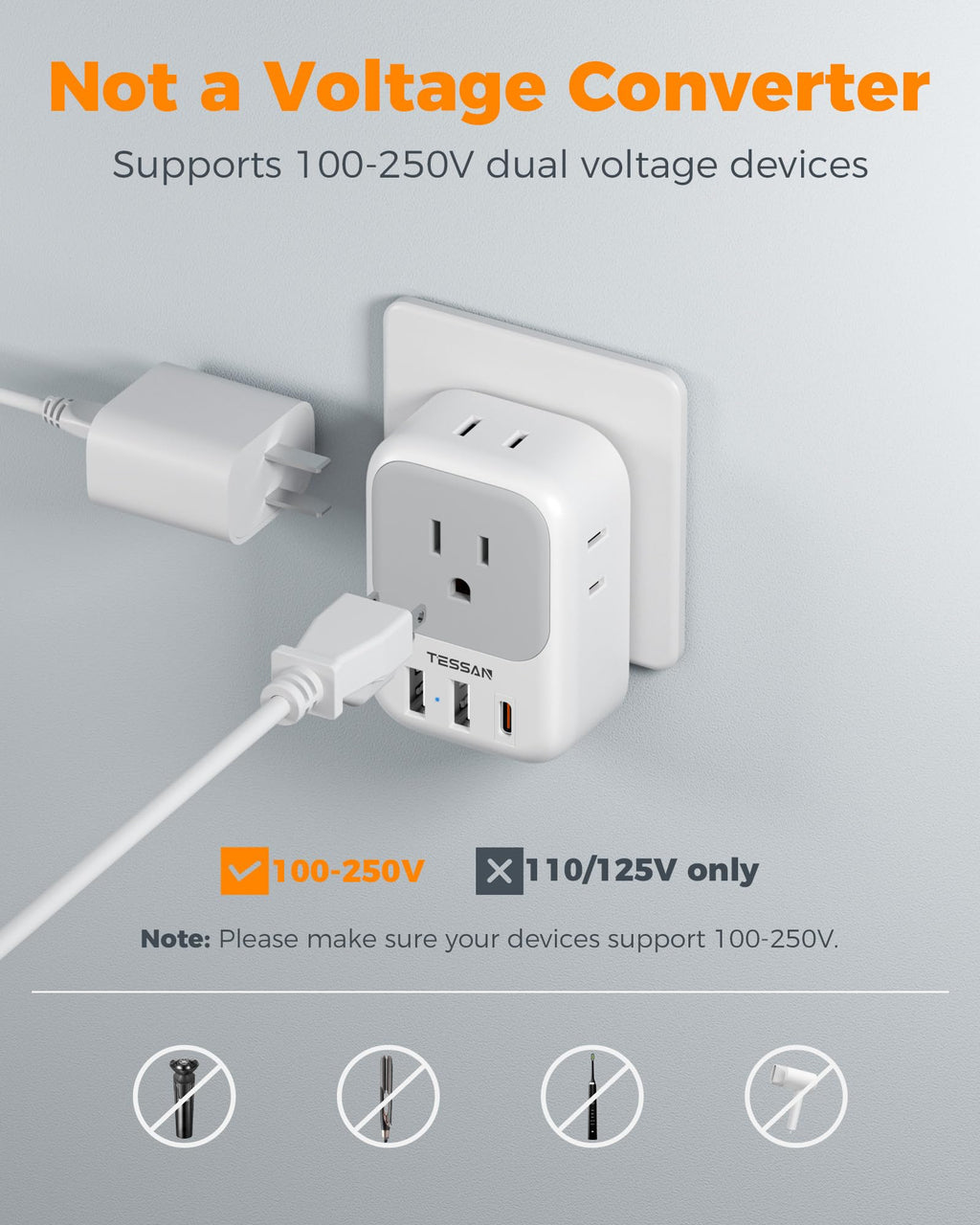 TESSAN European Travel Plug Adapter 2 Pack, Type C Plug