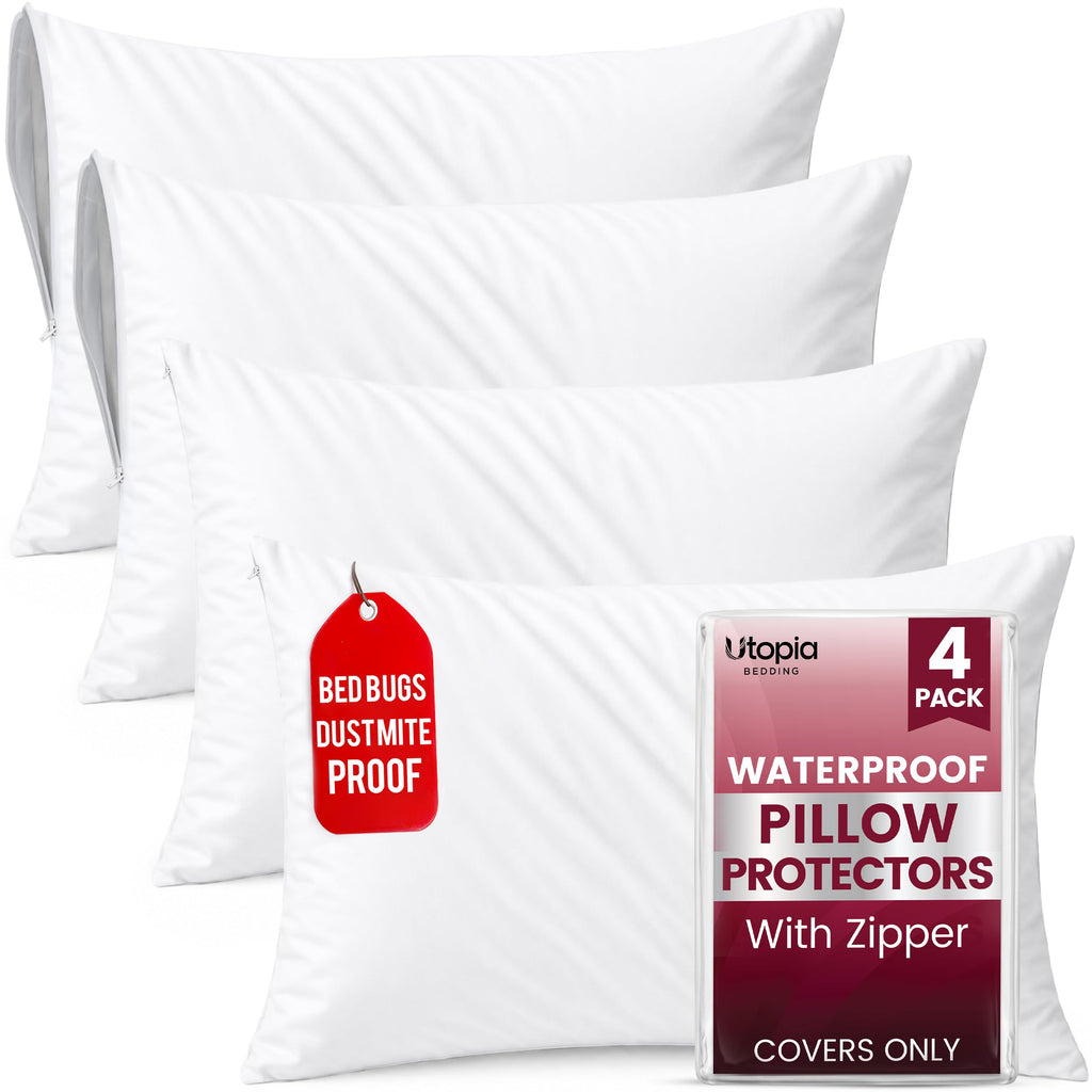 Set of 2 Pillow Protectors with Zipper Standard Size, Pillow Covers