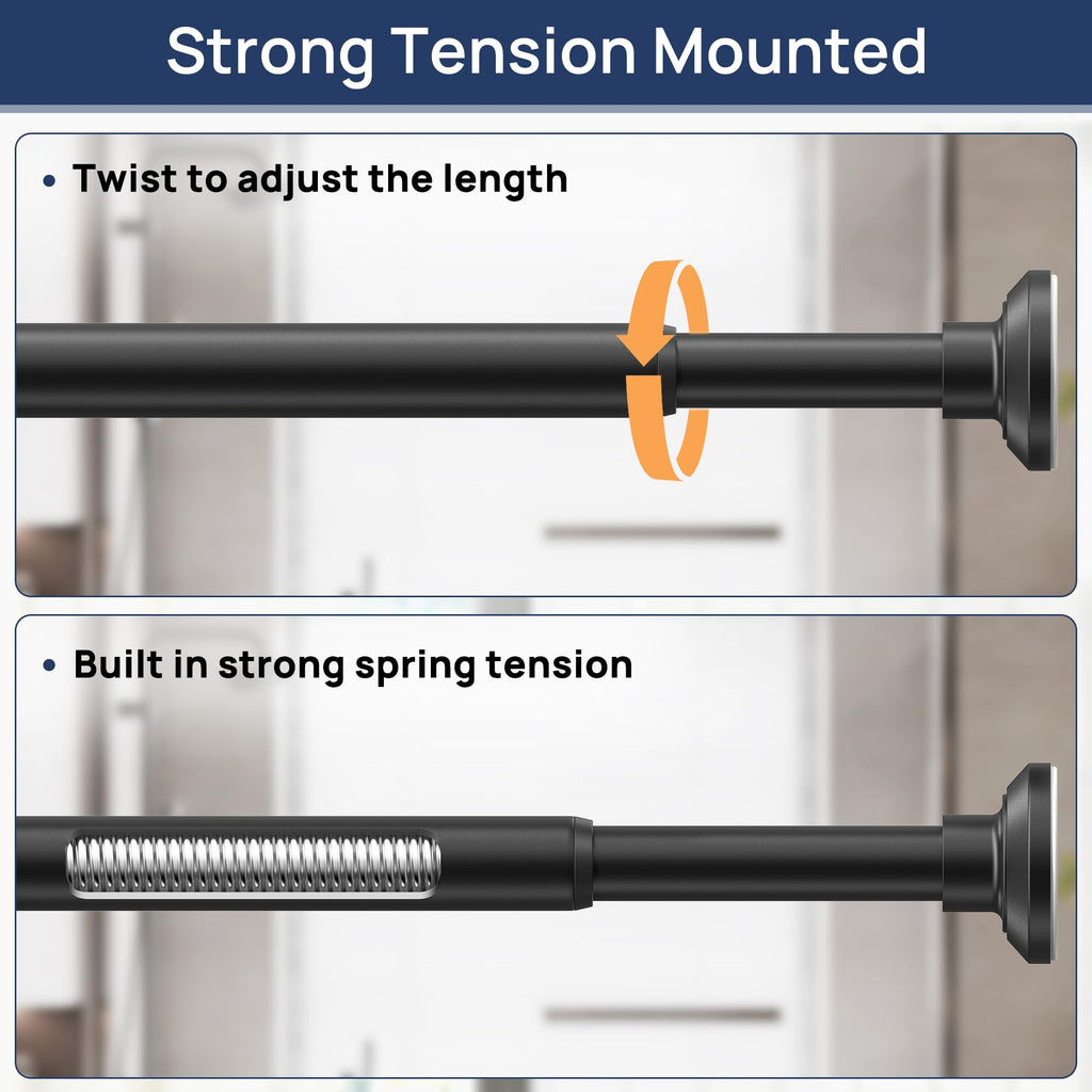 ENJOYBASICS 1" Black Shower Curtain Rod, 30-52" Adjustable, Secure Tension
