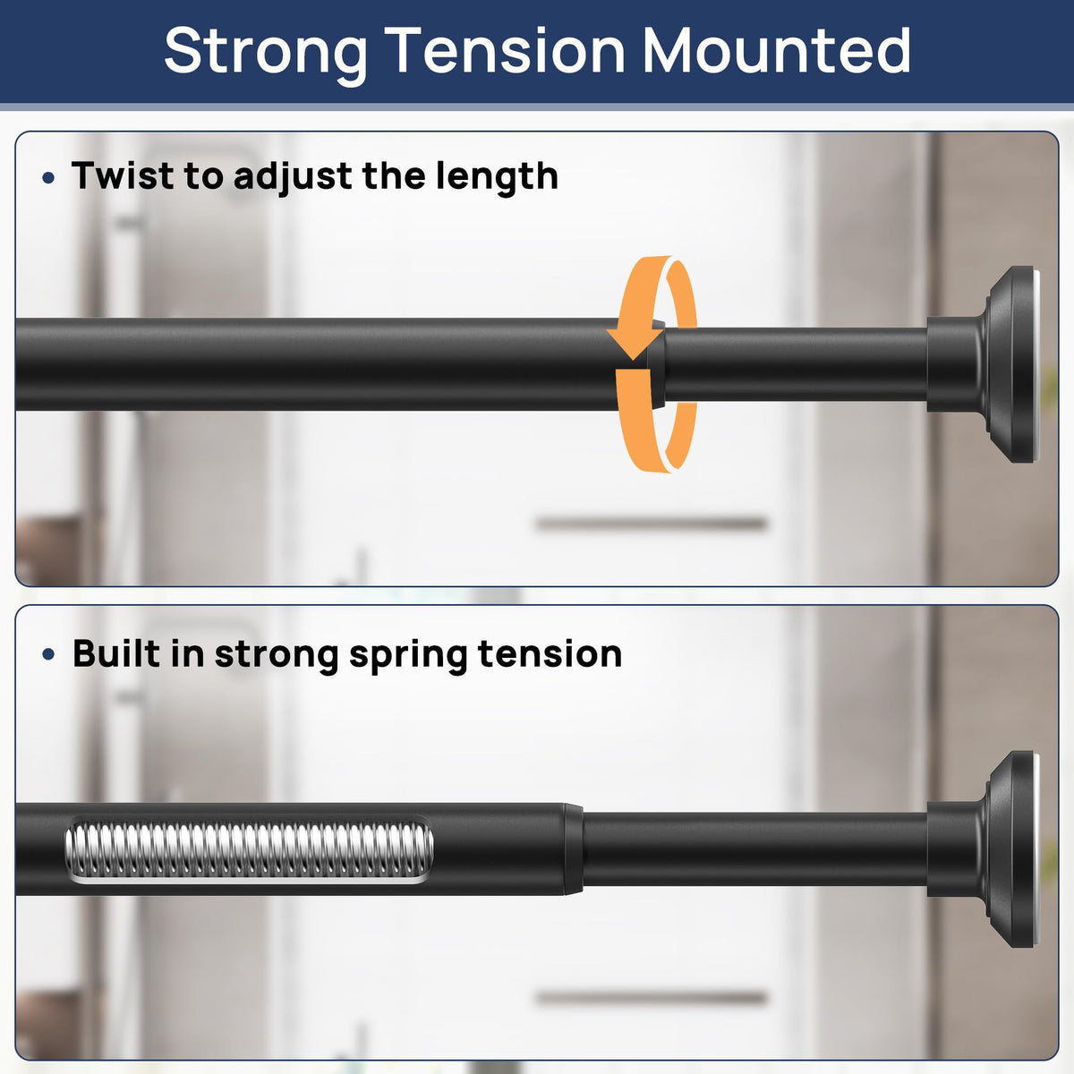 ENJOYBASICS 1" Black Shower Curtain Rod, 30-52" Adjustable, Secure Tension