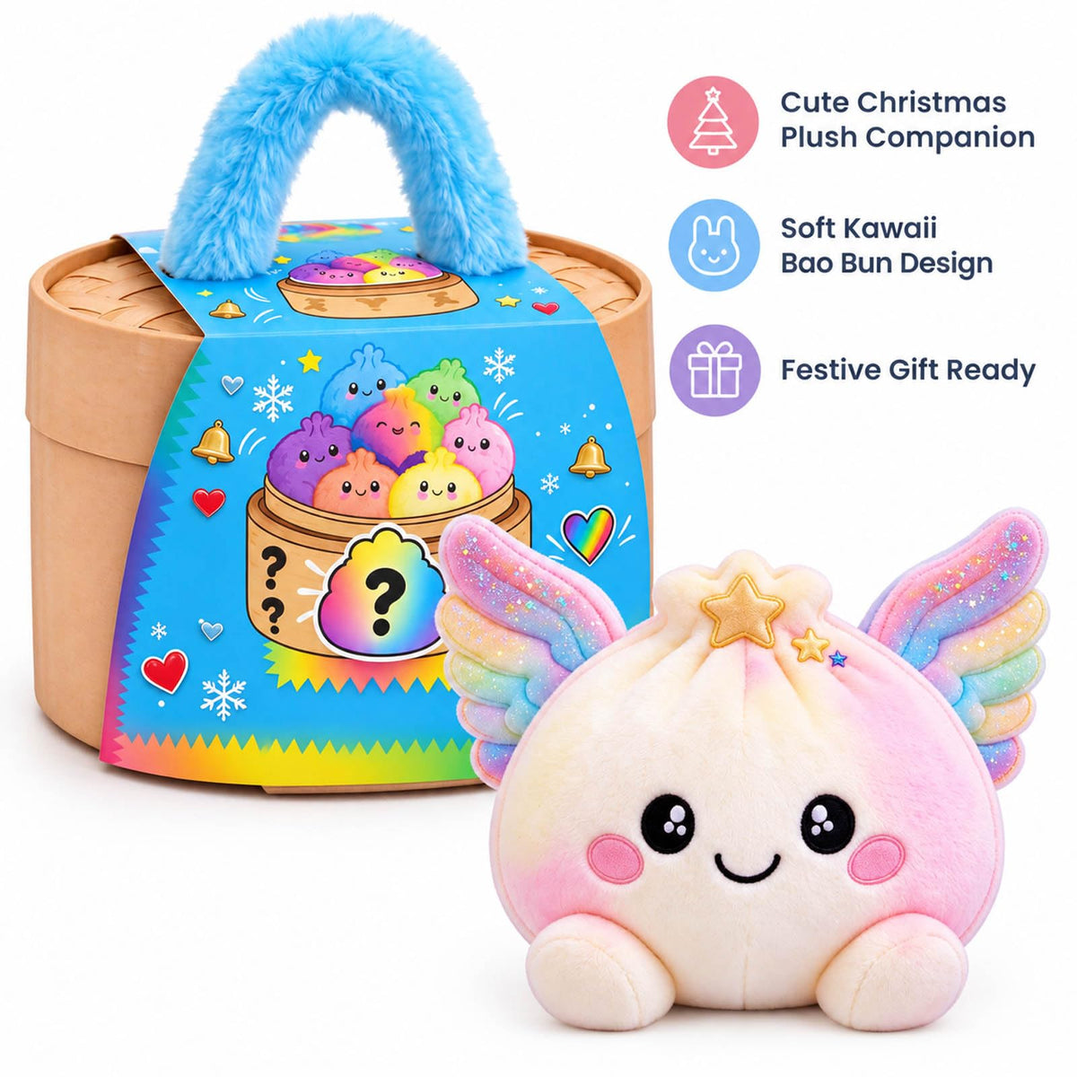 Plush Stuffed Dumpling Squishies, 3.94" Big Rainbow Squishes with Steamer