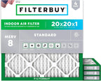 Filterbuy 20x20x1 Air Filter MERV 8 Dust & Allergy Defense (4-Pack)