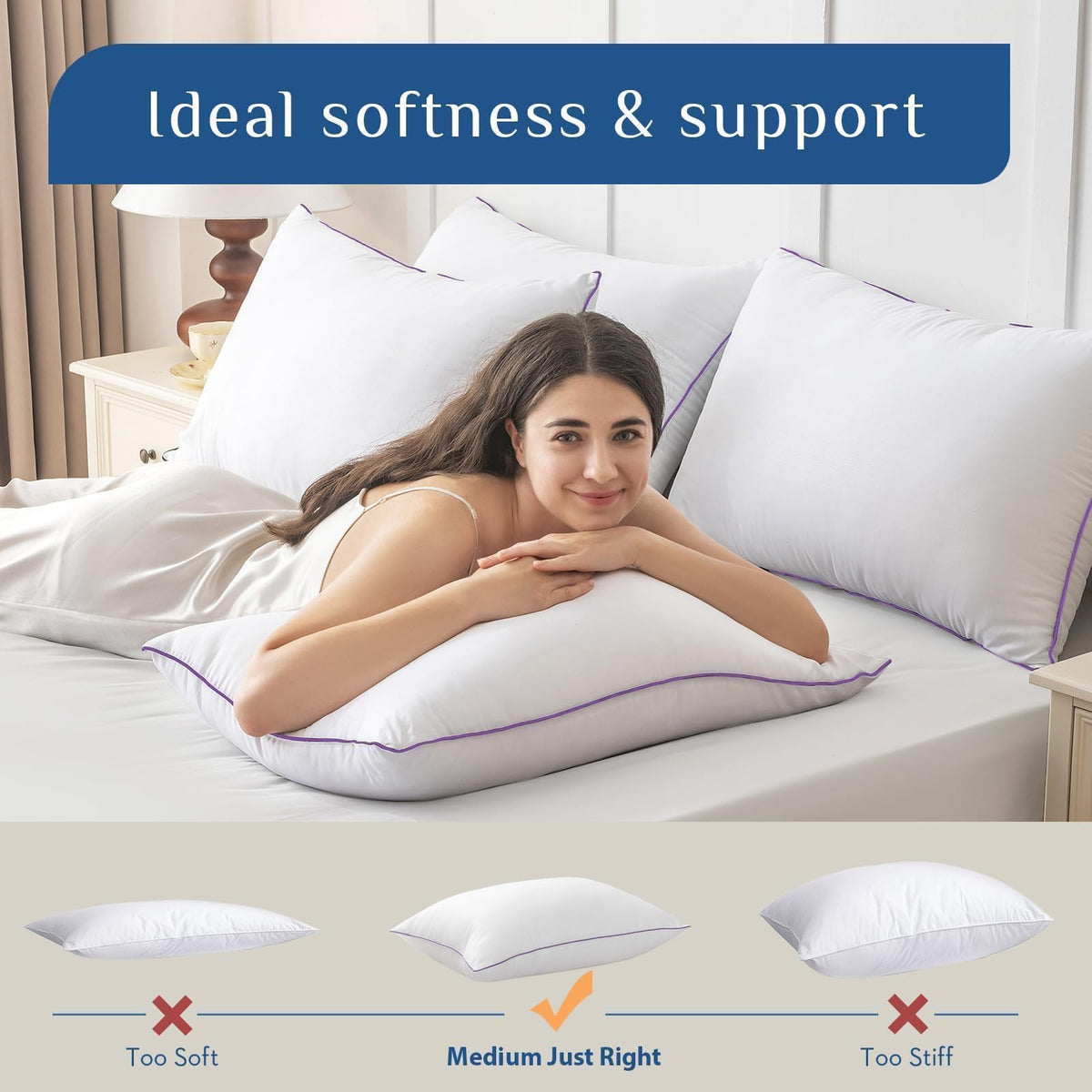 JOLLYVOGUE Firm King Size Pillows Set of 4, Cooling Supportive Bed Pillows with Oeko-Tex Certified Soft Down Alternative Fill, Luxury Hotel Quality for Back, Stomach and Side Sleepers