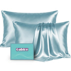 Gabire Mulberry Silk Pillowcases Set of 2, Both Sides Real Silk Pillowcase for Hair and Skin Prevent Acne Pillowcase Organic Silk Pillow case 2 Pack with Hidden Zipper, Navy Blue, Standard (20"×26")