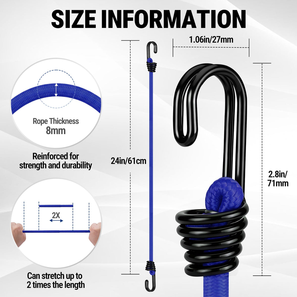 WORKPRO 24" Bungee Cords with Hooks, 4 Pack Heavy Duty Outdoor Bungee Strap