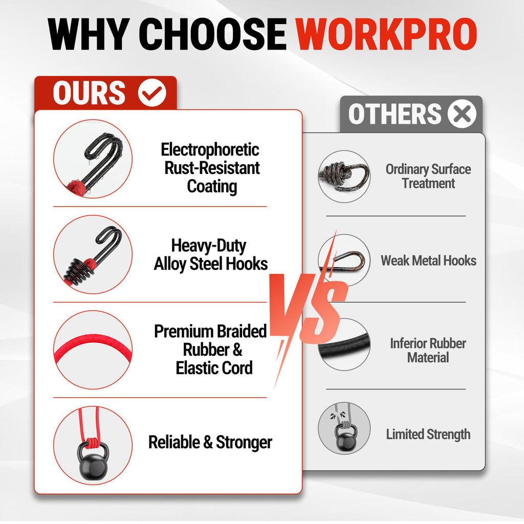 WORKPRO 24" Bungee Cords with Hooks, 4 Pack Heavy Duty Outdoor Bungee Strap