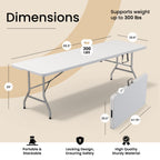 10 PACK of 8 Feet Foldable Table with Built in Handle & Steel Legs | 8 FT Heavy Duty Portable | Perfect for Party, Dining, Wedding, Events, Picnic Indoor, Outdoor, Camping, Temporary - 8 Foot