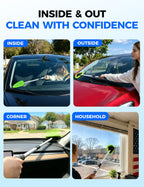 XINDELL Interior Windshield Cleaner Tool – Car Interior Window Cleaning Kit with Extendable Handle & 4 Microfiber Pads, Auto Wiper Inside Compact Windshield Brush for Car & Home Windows