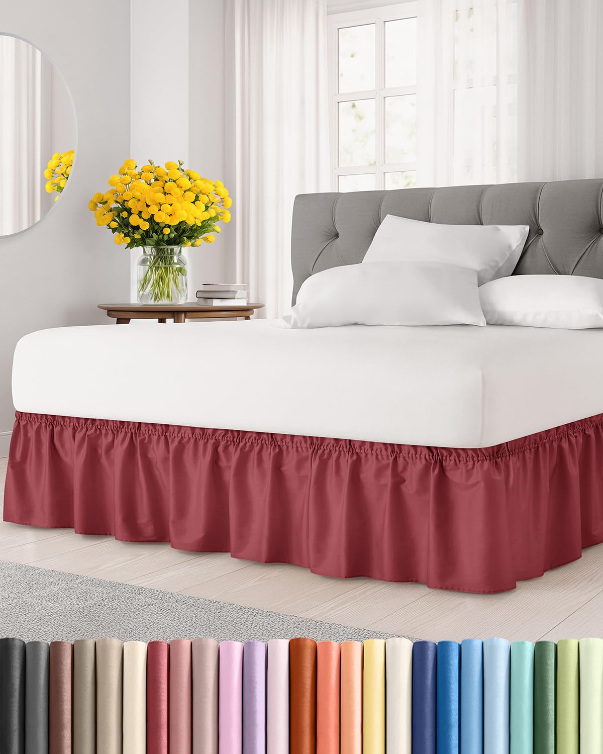 CGK Wrap Around Dust Ruffle Bed Skirt - Full Size, 14" Inch, Light Grey