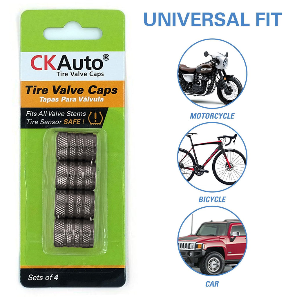 CKAuto Tire Valve Stem Caps, Aluminum Black, 4 pcs/Pack