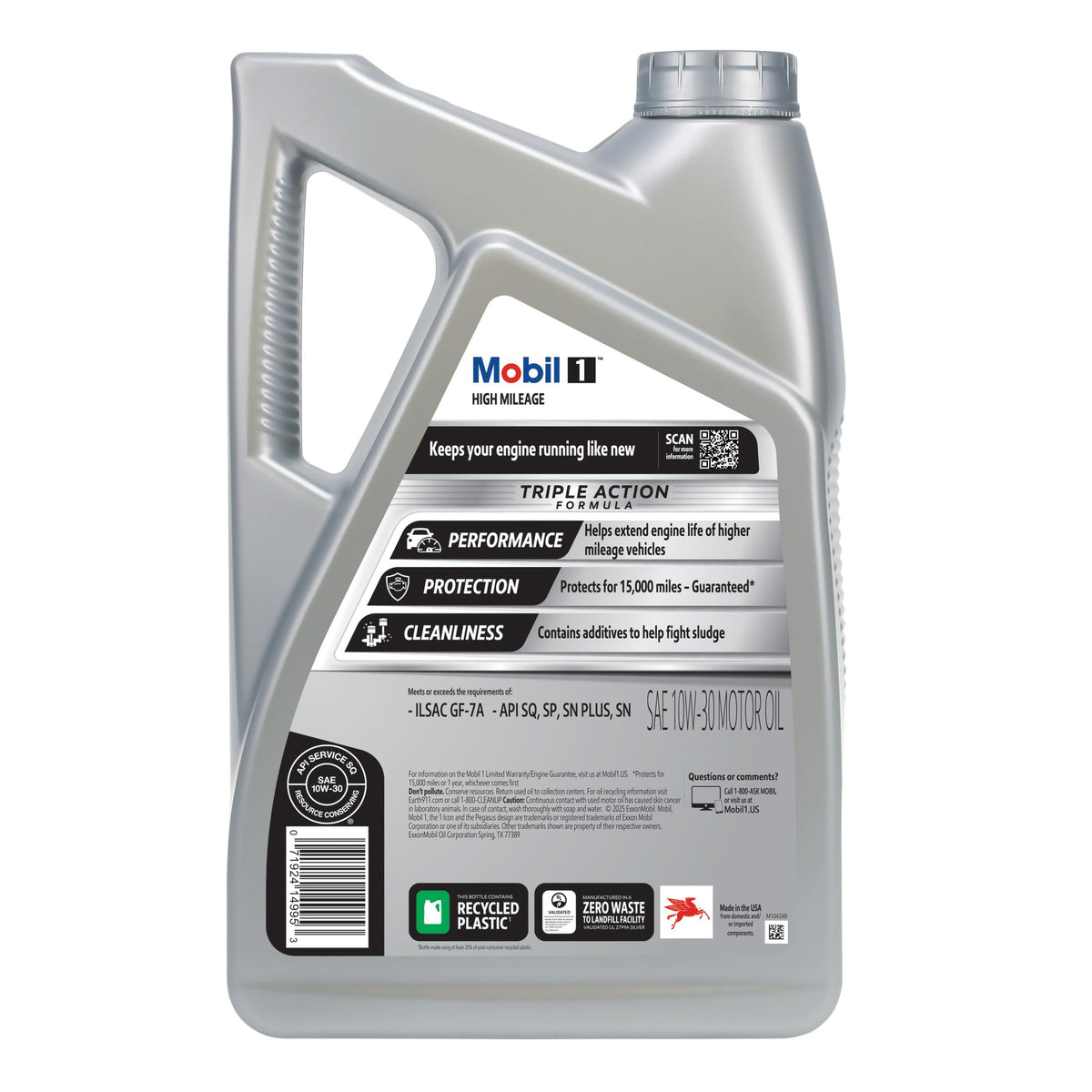 Mobil 1 High Mileage Full Synthetic Motor Oil 0W-20, 5 Quart