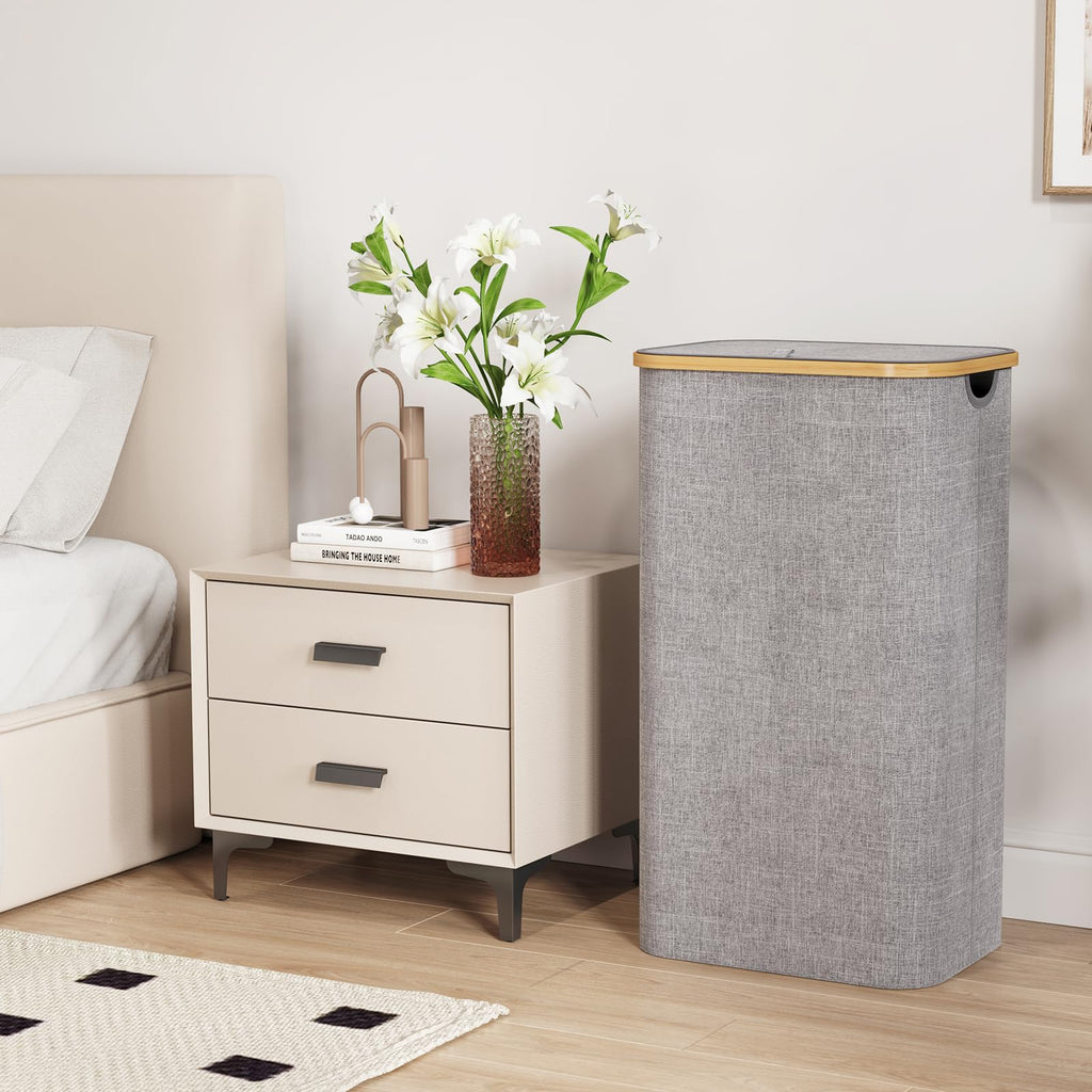 Lifewit 105L Large Laundry Basket with Lid, Removable Bags, Beige