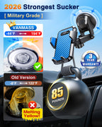 VANMASS【85+LBS Strongest Suction & Military-Grade Ultimate Car Phone Mount【Patent Safety Certs】 Cell Phone Holder for Dash Windshield Vent for iPhone 18 17 Pro Max Automobile Interior Sets, Ink Black