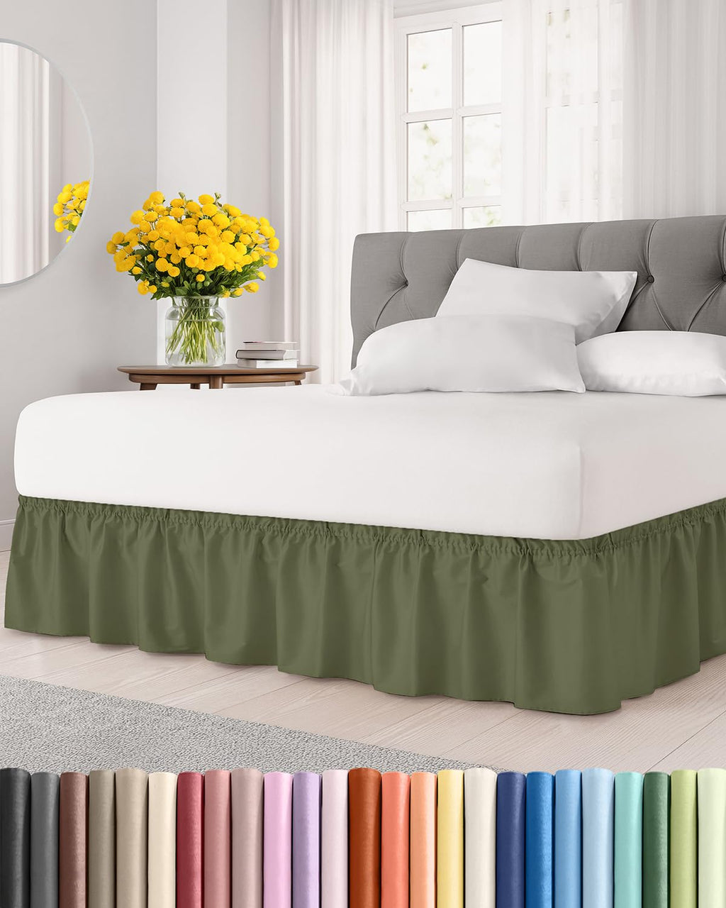 CGK Wrap Around Dust Ruffle Bed Skirt - Full Size, 14" Inch, Light Grey