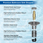 Hibbent Upgraded 3 in 1 Bathroom Sink Drain Strainer, Pop Up Stopper