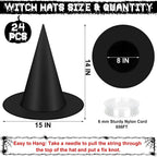 24 PCS Halloween Witch Hat with Nylon Ropes for Halloween Yard Decor