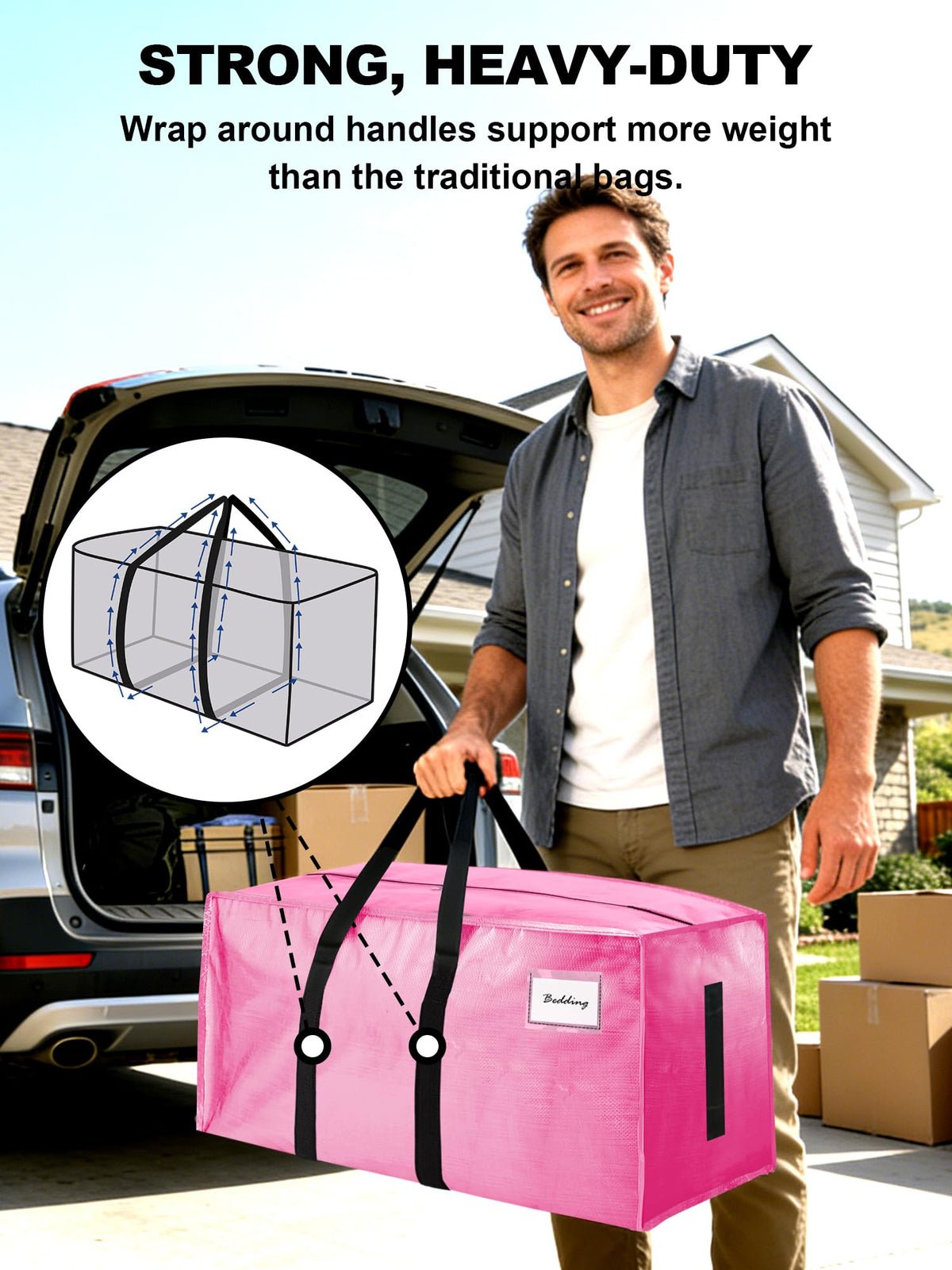 HOMESURE Supports 200lbs Heavy Duty Moving Bags - Strong Zipper & Wrap-Around Handles - Water-Resistant Storage Totes, Durable Alternative to Moving Boxes - 4 Pack - Semi-Transparent
