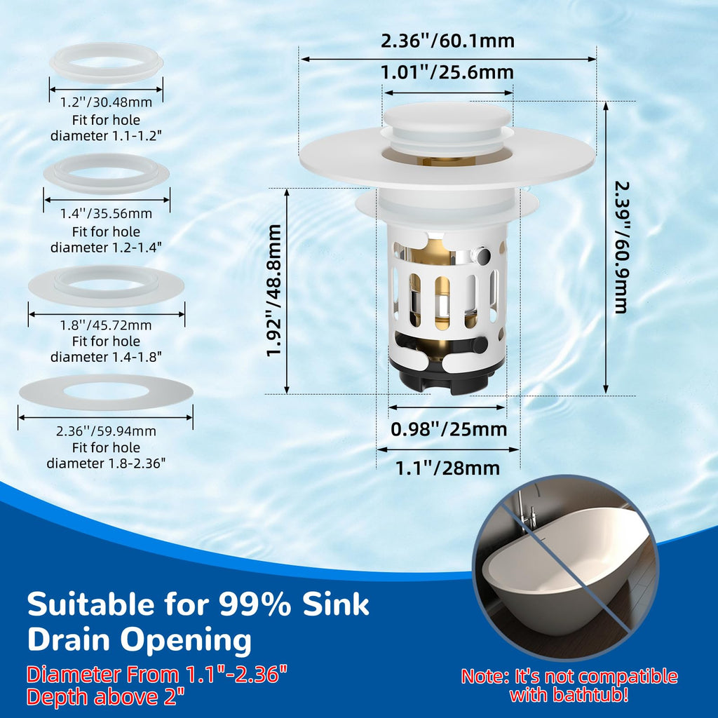 Hibbent Upgraded 3 in 1 Bathroom Sink Drain Strainer, Pop Up Stopper