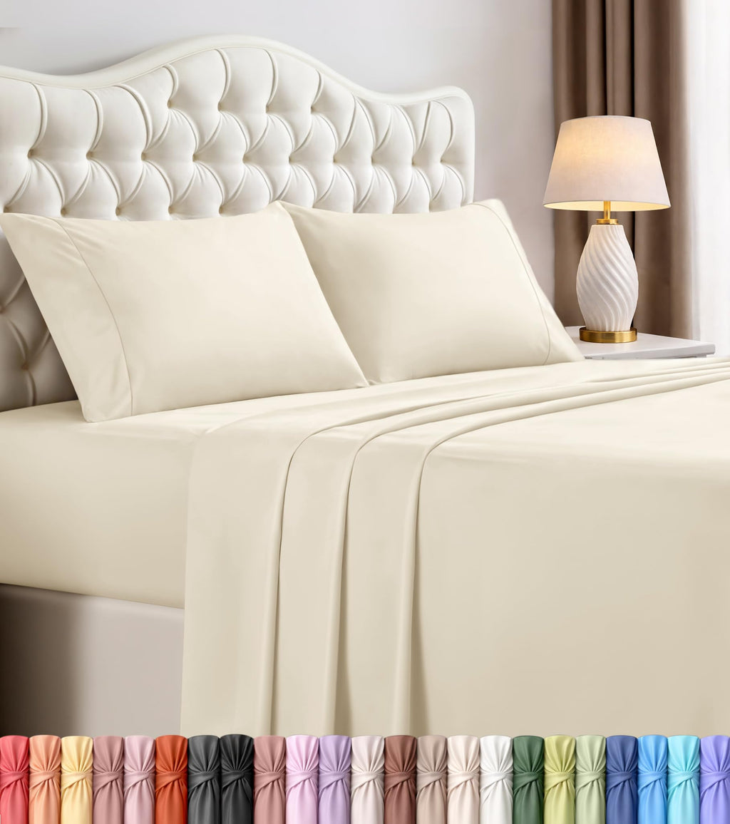 Queen Sheet Set, 4 Pieces 16" Deep Pocket Hotel Luxury Sheets, Heather Sage