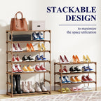 Kitsure Shoe Rack - Non-Woven Shoe Rack Shelf, Shoe Organizer for Closet, Entryway, Garage & Corridor, Stackable Shoe Shelves, 27.5" Wide - 2 Tier, Black