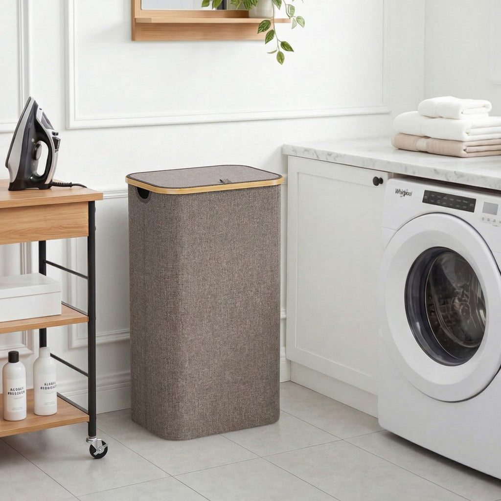 Lifewit 105L Large Laundry Basket with Lid, Removable Bags, Beige