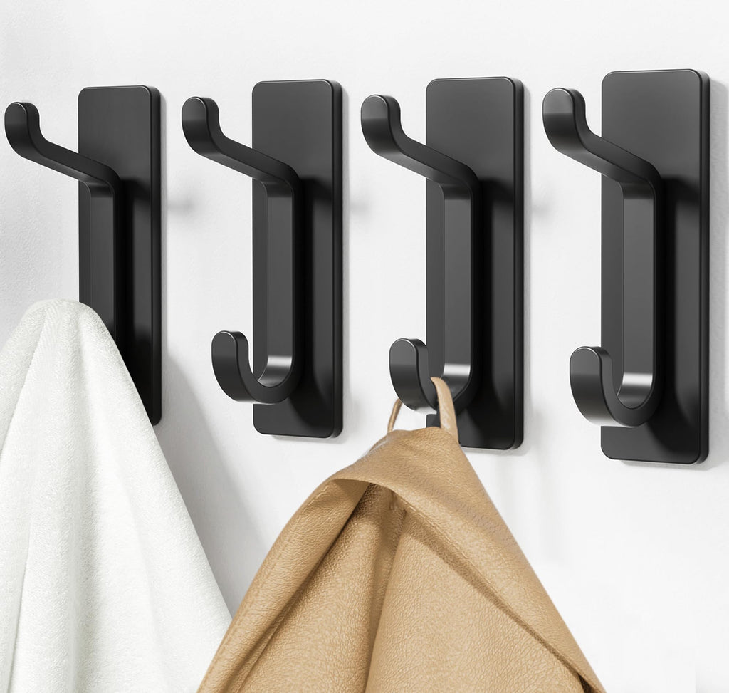 pickpiff 13LB Strong Stick-on Hooks for Coat & Towel, Black 4 Pack