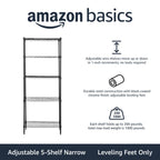 Amazon Basics 5-Shelf Tower Adjustable Storage Shelving Unit, Chrome, 16" x 16" x 54", 150 lbs Per Shelf