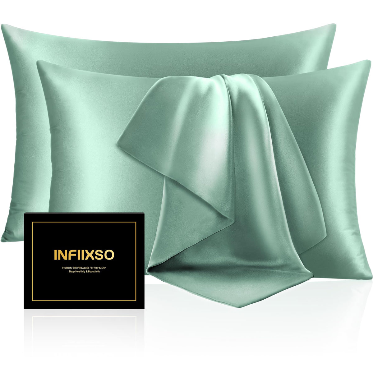INFIIXSO Mulberry Silk Pillow Cases Standard Size with Zipper, Champagne