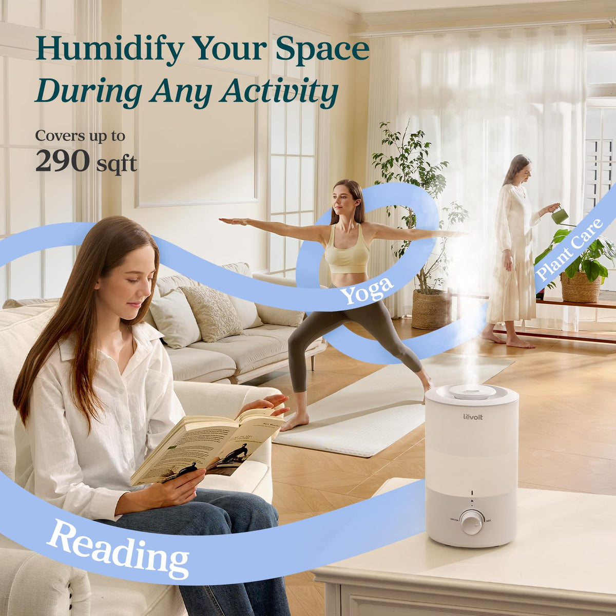 Levoit Top Fill Humidifiers for Bedroom, 2.5L Tank for Large Room, 25dB