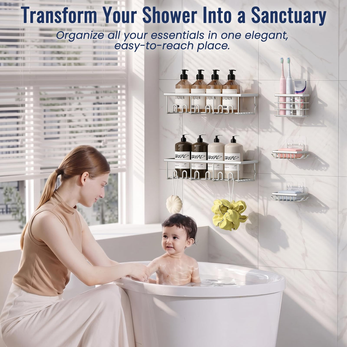 8 Pack Adhesive Bathroom Holders & Dispensers for Kids & Adults, Black