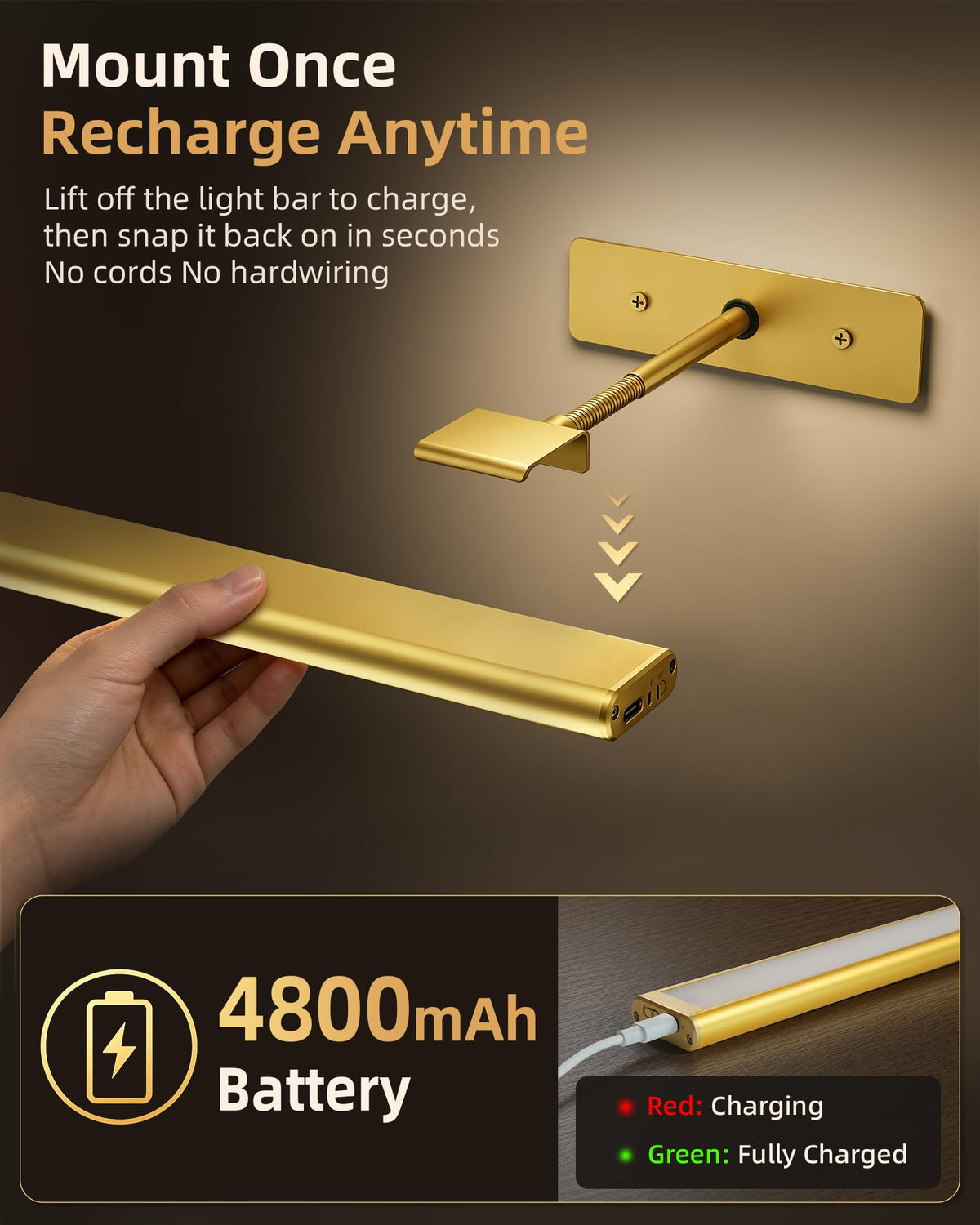 EZVALO Picture Light for Wall, 13'' Rechargeable Magnetic with Remote