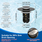 Hibbent Upgraded 3 in 1 Bathroom Sink Drain Strainer, Pop Up Stopper