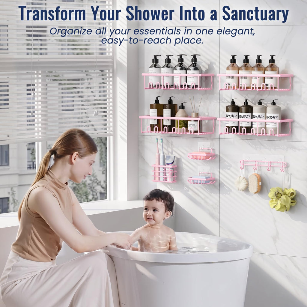 8 Pack Adhesive Bathroom Holders & Dispensers for Kids & Adults, Black