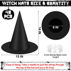 24 PCS Halloween Witch Hat with Nylon Ropes for Halloween Yard Decor