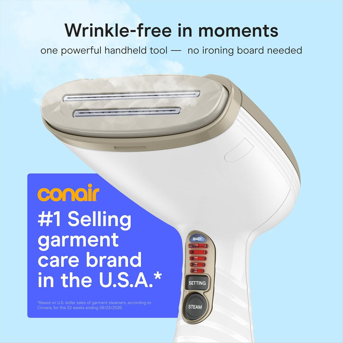 Conair Steamer for Clothes & Upholstery, Handheld, 3 Attachments, White