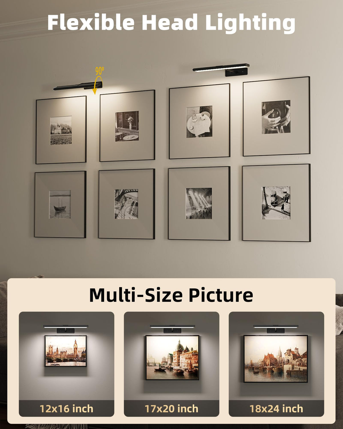 EZVALO Picture Light for Wall, 13'' Rechargeable Magnetic with Remote