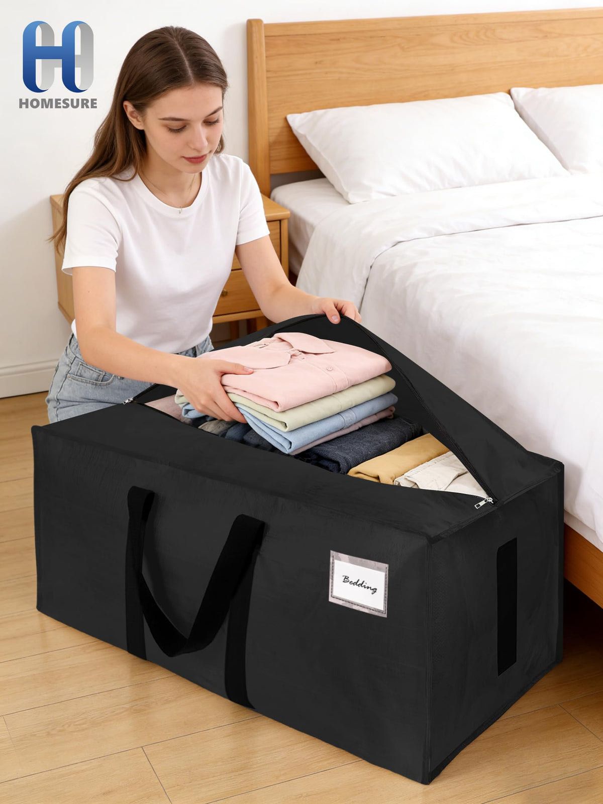 HOMESURE Supports 200lbs Heavy Duty Moving Bags - Strong Zipper & Wrap-Around Handles - Water-Resistant Storage Totes, Durable Alternative to Moving Boxes - 4 Pack - Semi-Transparent