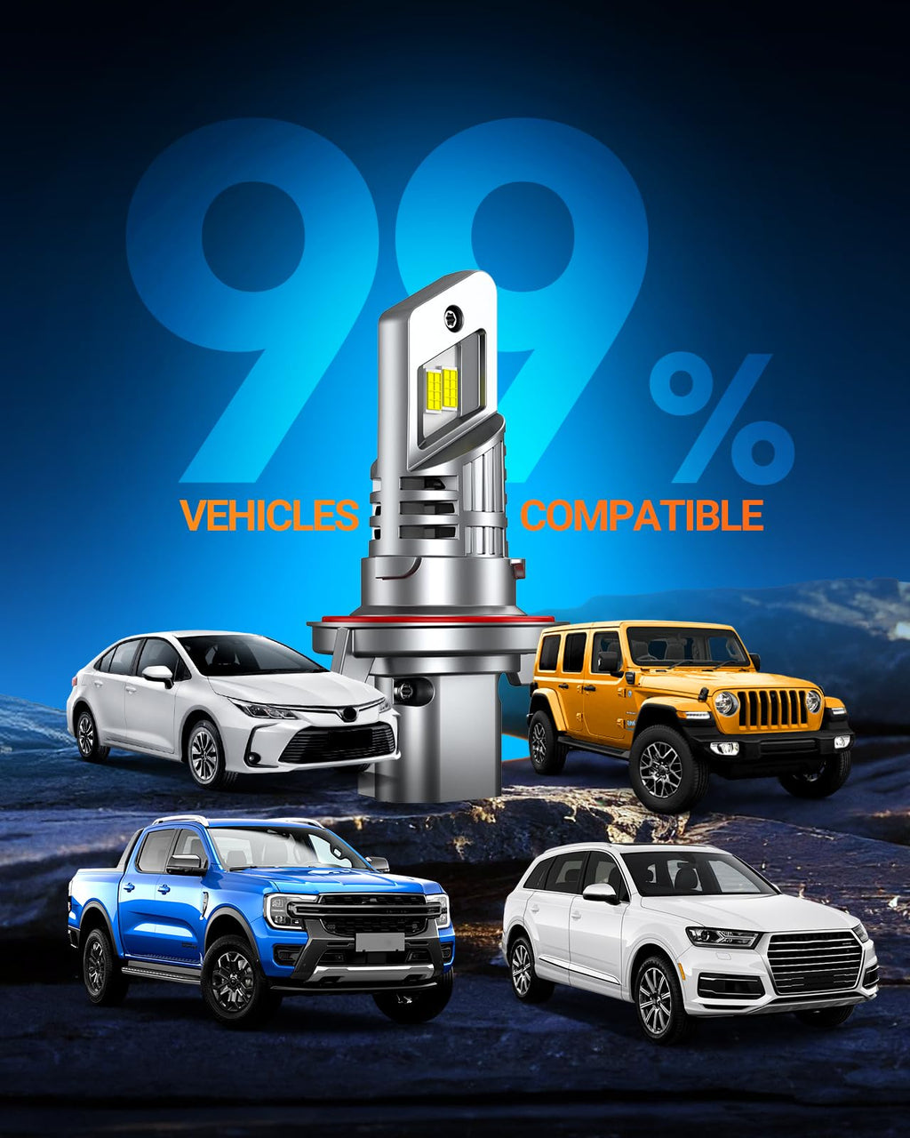 SEALIGHT 9005 H11 LED Bulbs Combo, 100000LM 10X Super Bright 6500K White, HB3 H8/H9/H16 Fog, 1:1 Real Size Plug-N-Play Pack of 4