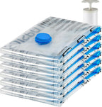 Amazon Basics Vacuum Storage Bags for Clothes, Space Saving Compression Storage Bags with Hand Pump, Heavy Duty, Stackable, Jumbo Size, Clear, 6-Pack