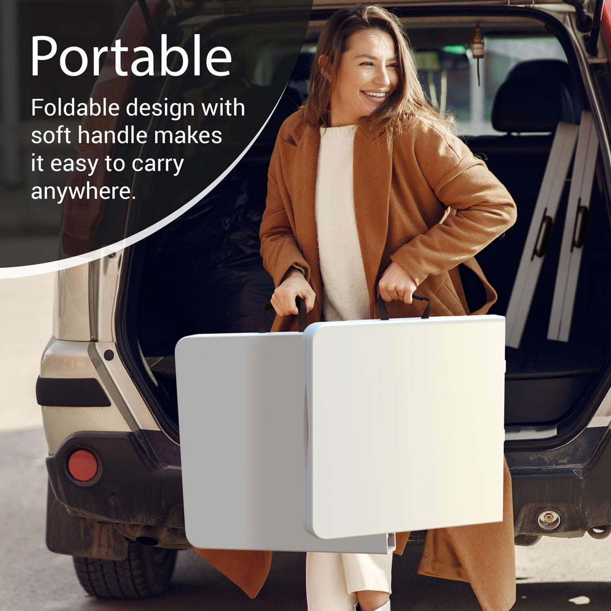 10 PACK of 8 Feet Foldable Table with Built in Handle & Steel Legs | 8 FT Heavy Duty Portable | Perfect for Party, Dining, Wedding, Events, Picnic Indoor, Outdoor, Camping, Temporary - 8 Foot