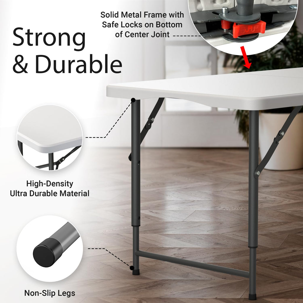 10 PACK of 8 Feet Foldable Table with Built in Handle & Steel Legs | 8 FT Heavy Duty Portable | Perfect for Party, Dining, Wedding, Events, Picnic Indoor, Outdoor, Camping, Temporary - 8 Foot