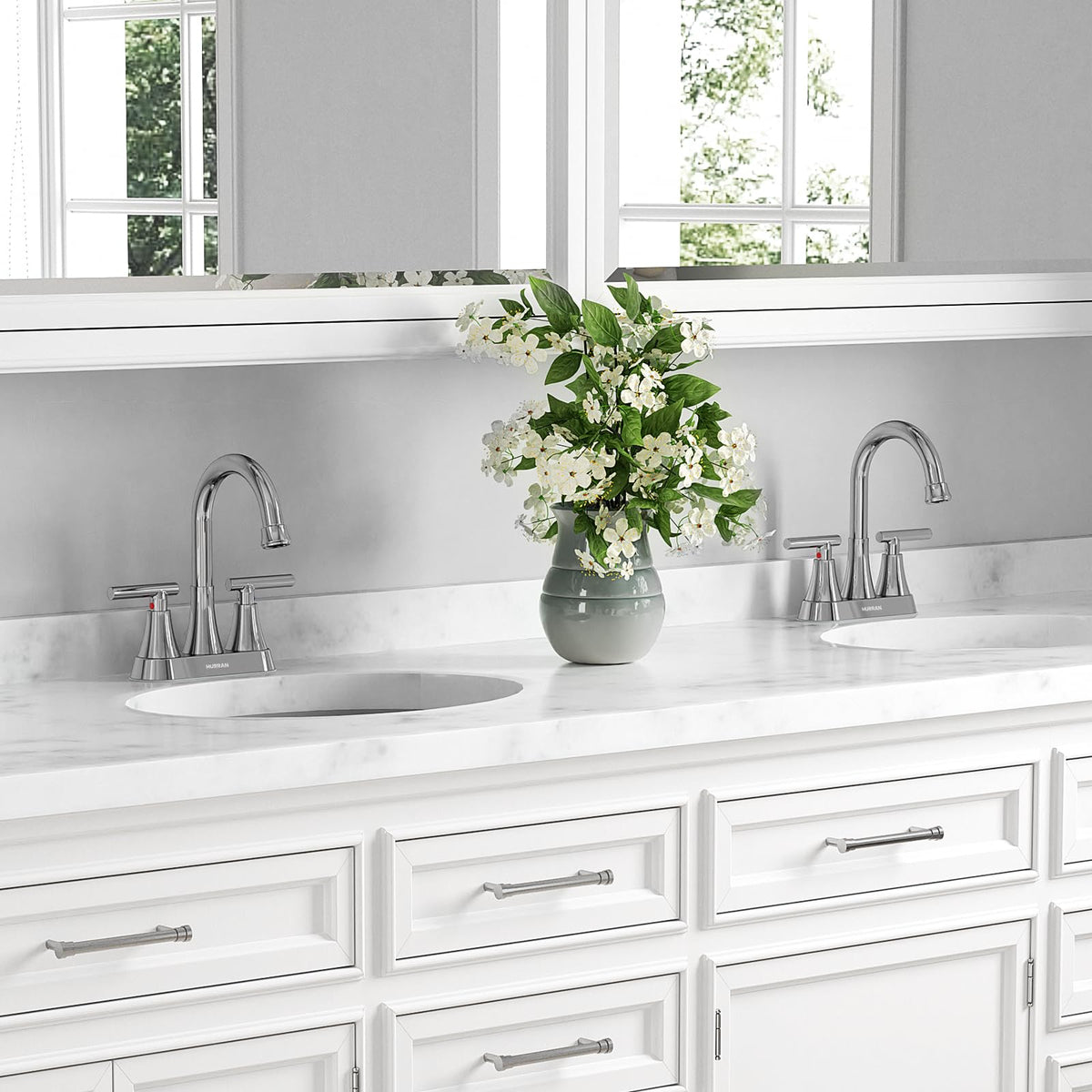Matte Black Bathroom Faucet, Hurran 4 inch Centerset 2-Handle Lead-Free