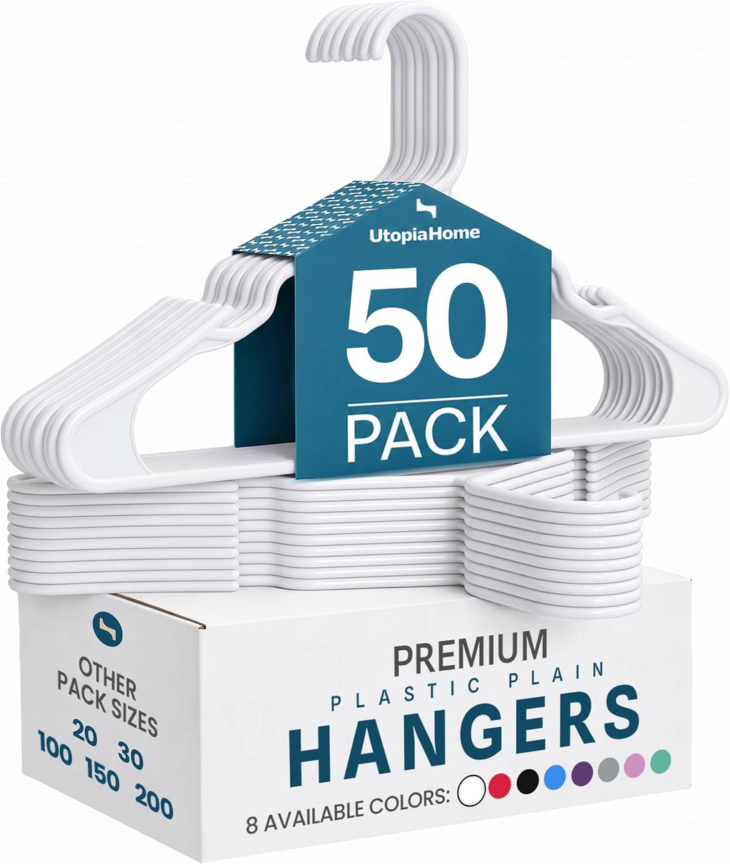 Utopia Home Plastic Hangers 50 Pack – Space Saving Clothes Hanger White