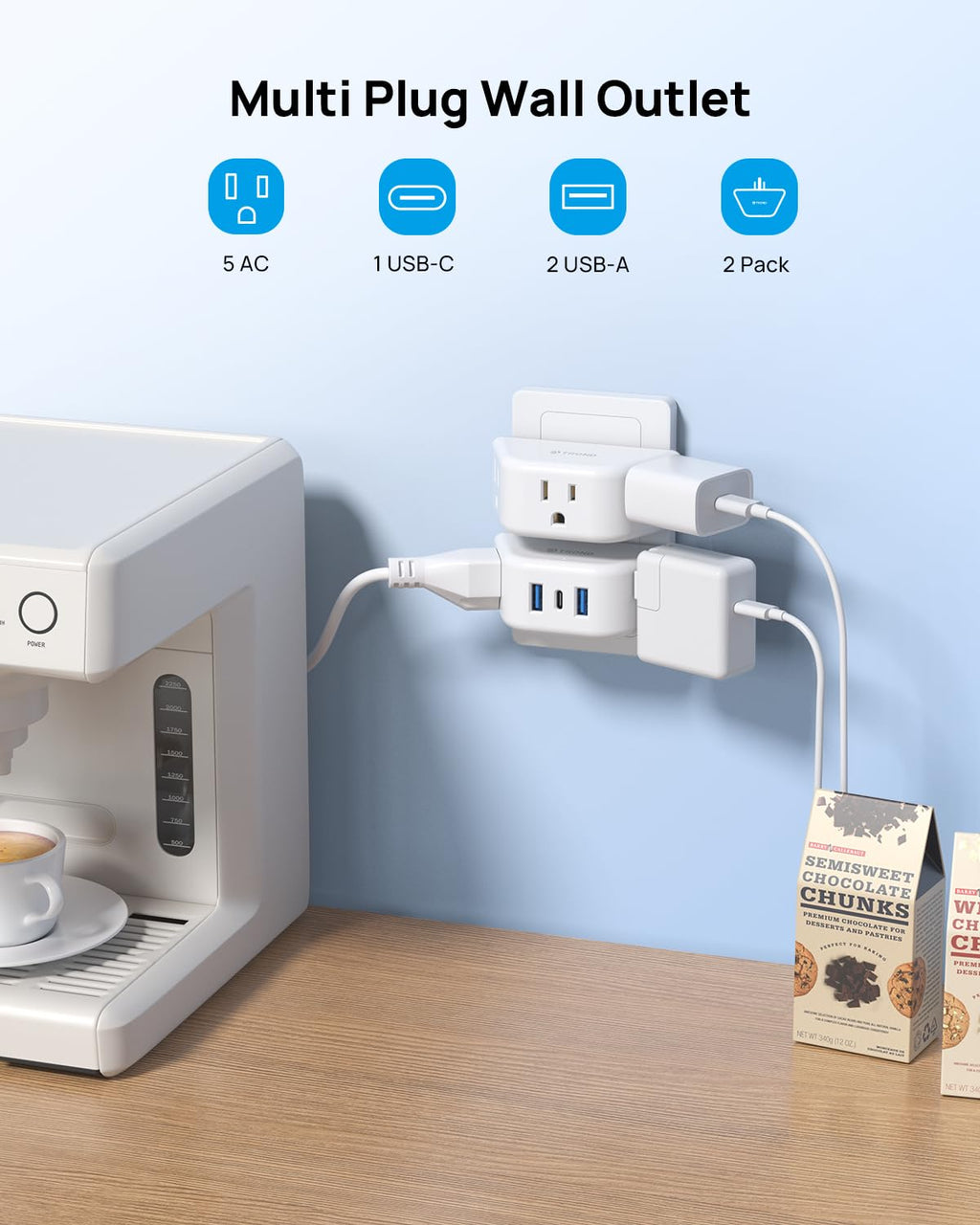 TROND Multi Plug Outlet Extender 2 Pack, Outlet Splitter for Bathroom